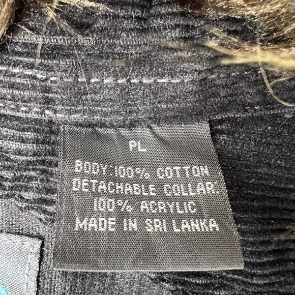 Women's Black Corduroy Jacket y2k Faux Fur Detachable Collar French Cuff Size PL - Picture 3 of 9